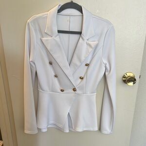 Elegant White Double-Breasted Women's Blazer
